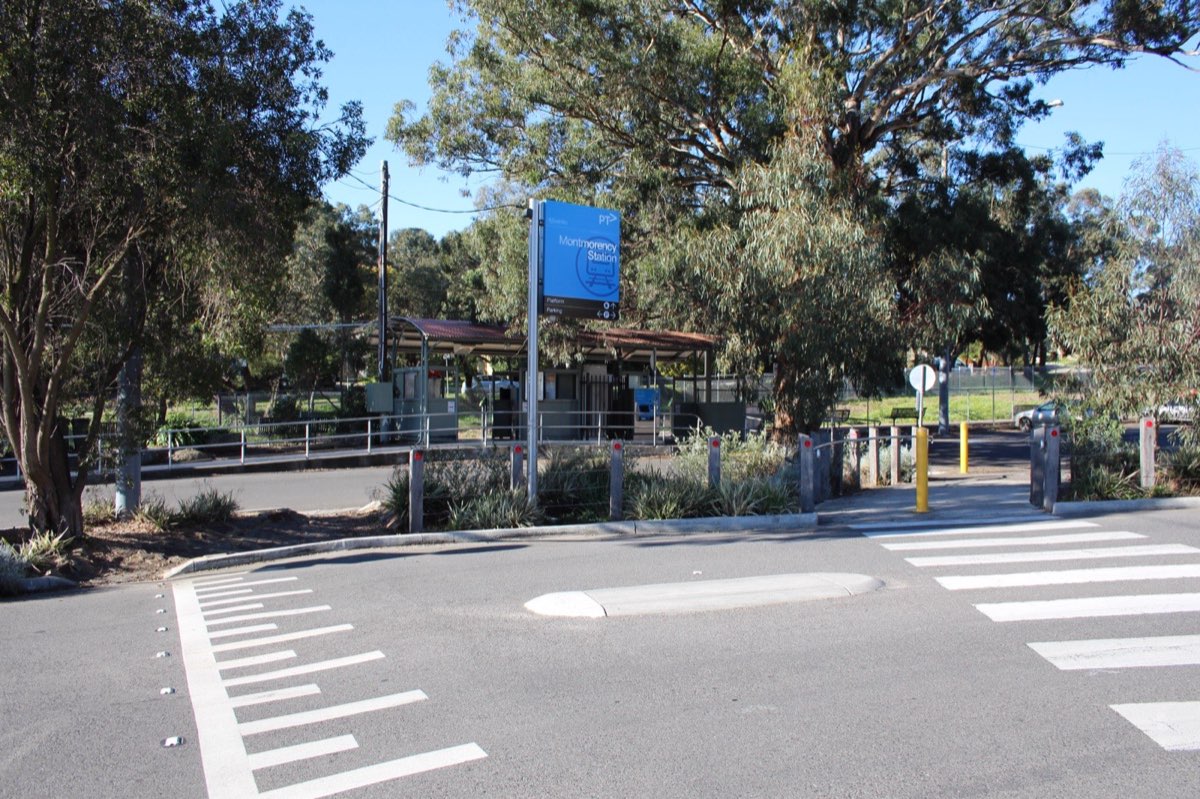 The old Montmorency railway station entrance in 2014, seen from the Were Street village