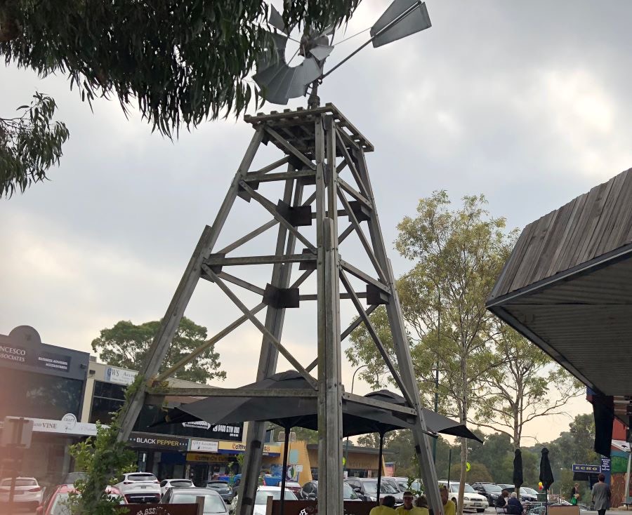 The ornamental windmill and shops at the top of Were Street, Montmorency